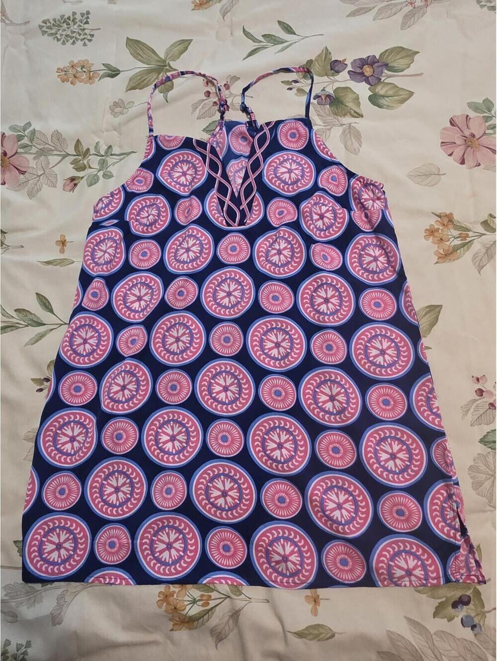 Mud Pie Waverly Pinwheel Tank Top Small Blue Pink Racerback